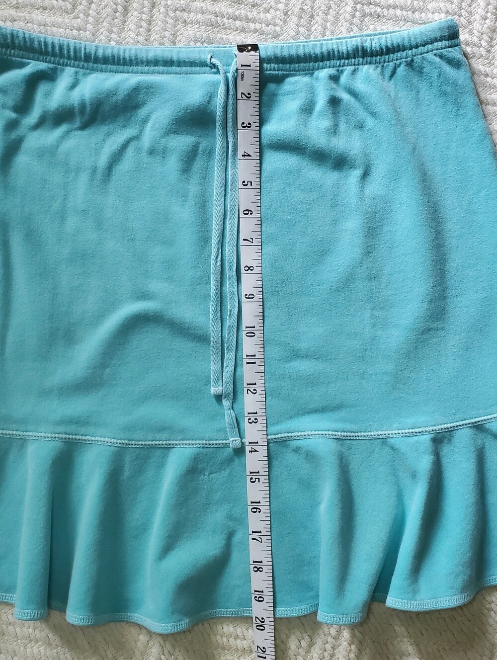 Fresh Produce Aqua Blue Coastal Preppy Cotton Lycra Terry Ruffle Hem Skirt - Picture 7 of 7